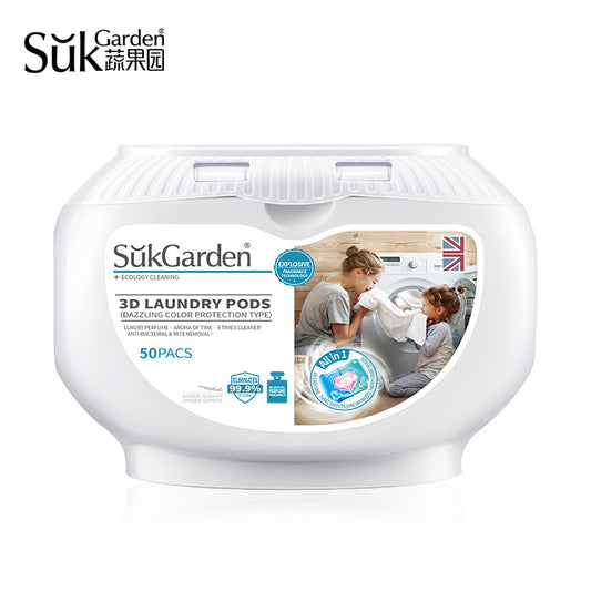 Sukgarden 3 In 1 3d Dazzling Color Protection Fragrance 10g*50 8x Clean Removing Bacteria And Mites Laundry Detergent Pods Box